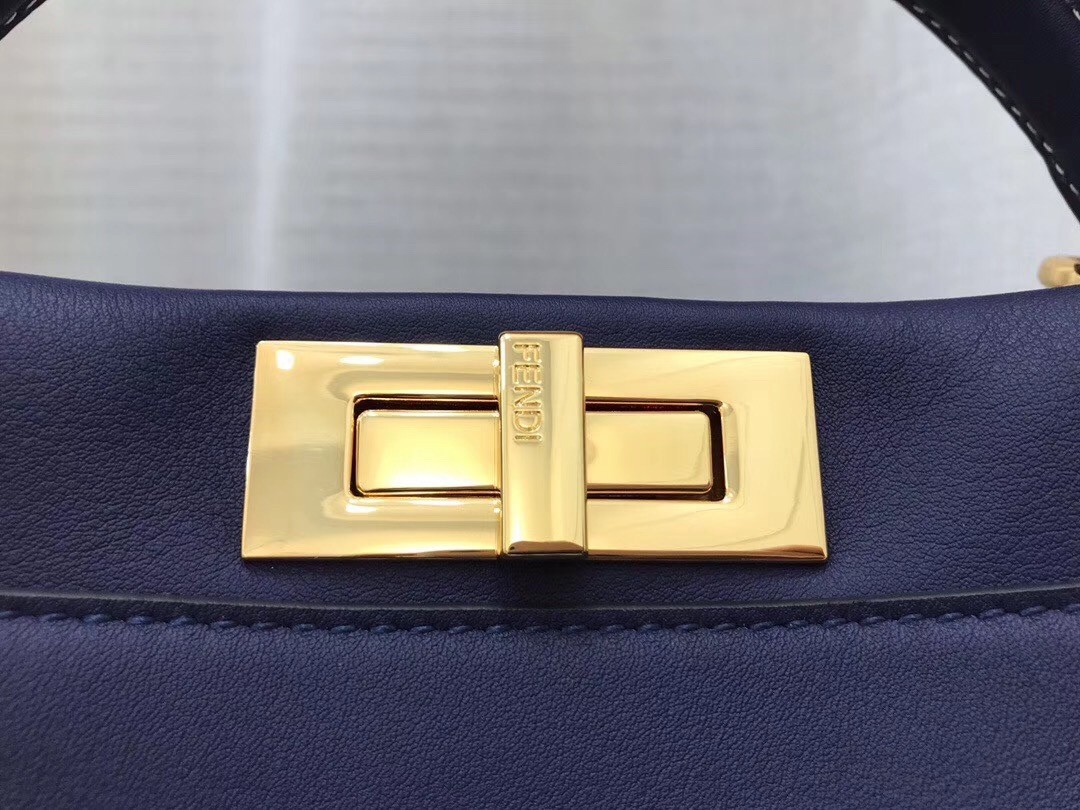 Fendi Blue Peekaboo Medium Bag With Pequin Motif 280