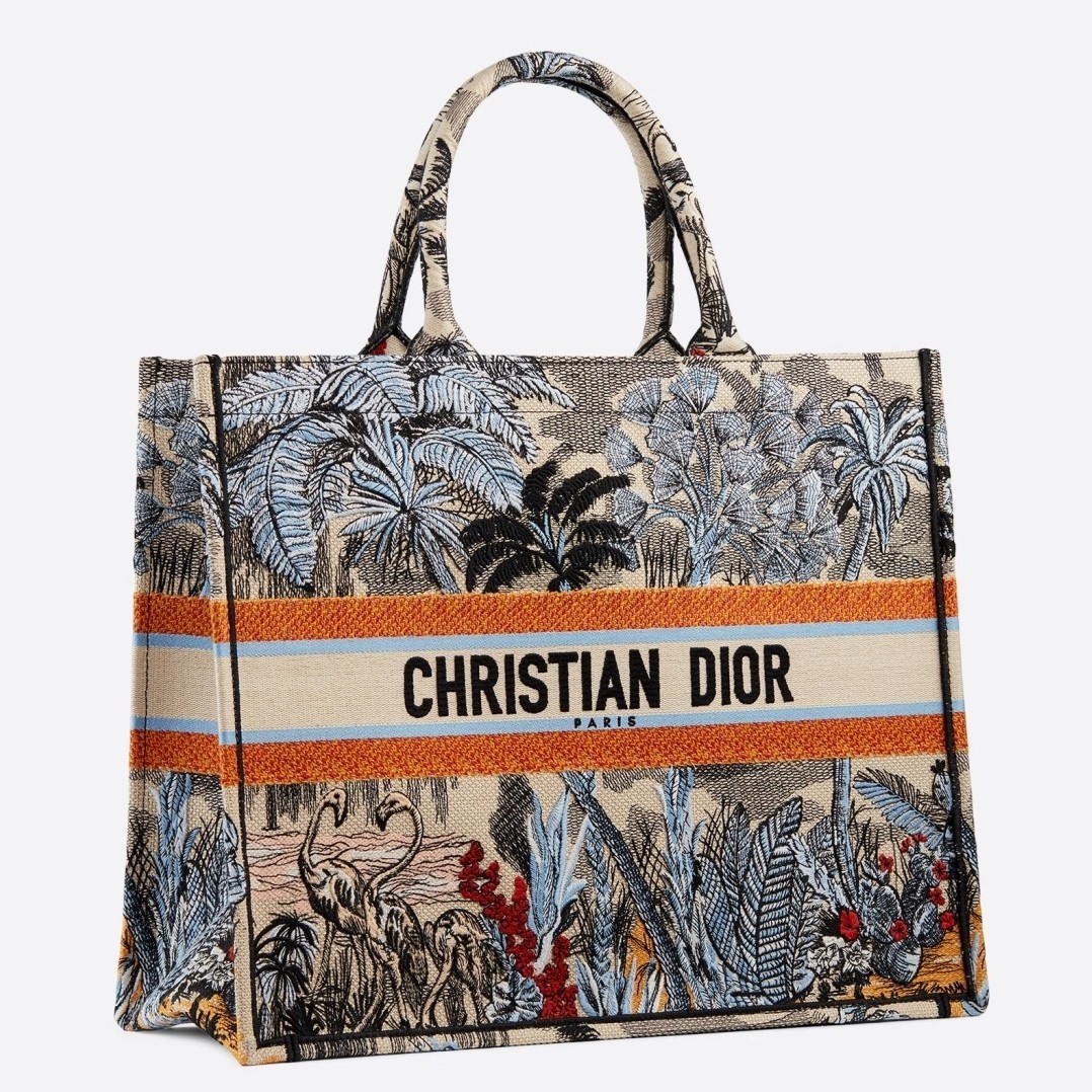 Dior Book Tote Bag In Denim Blue Toile De Jouy Tropicalia 980