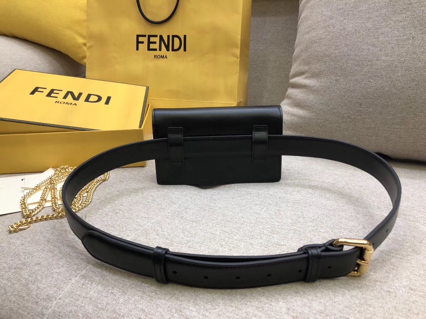 Fendi Kan I F Belt Bag In Black Calfskin 513