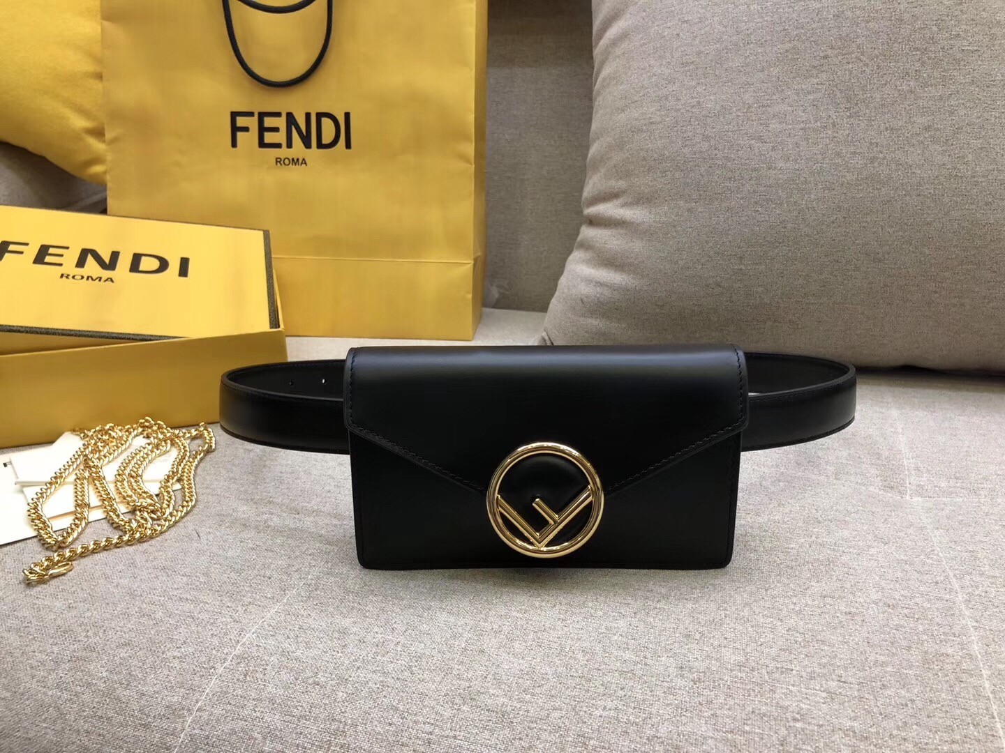 Fendi Kan I F Belt Bag In Black Calfskin 513