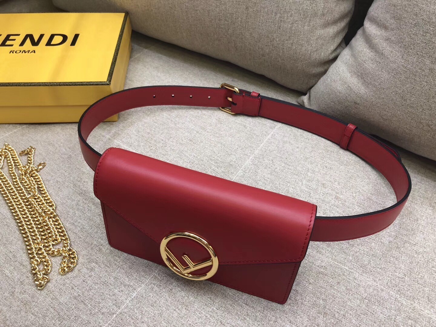 Fendi Kan I F Belt Bag In Red Calfskin 155