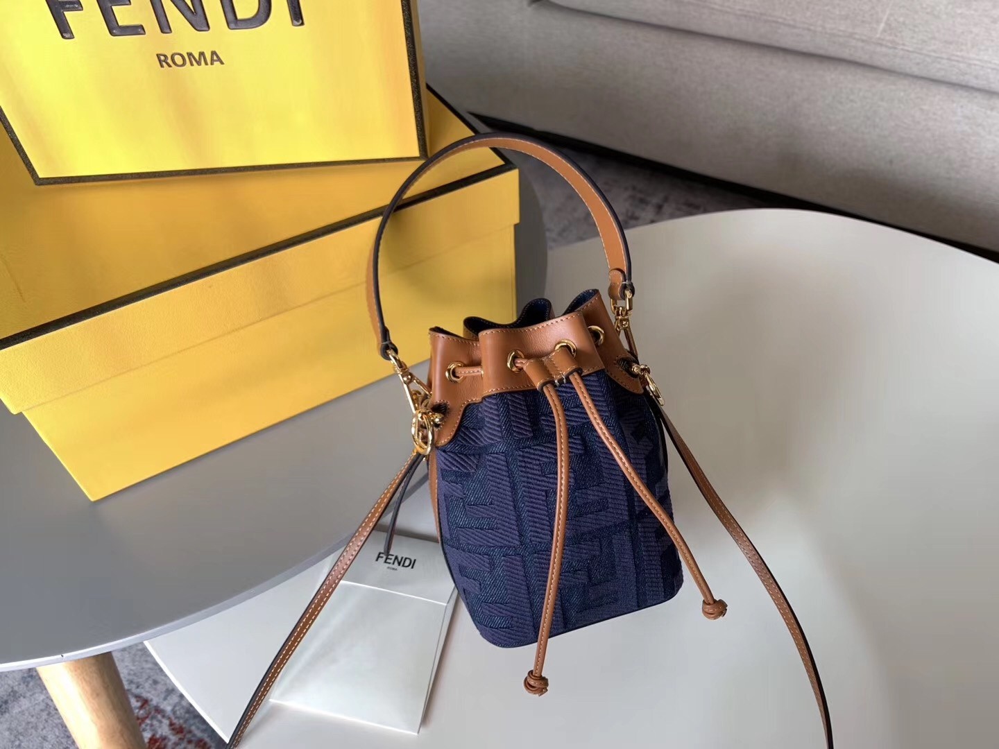 Fendi Mon Tresor Mini Bucket Bag In Blue Denim  272