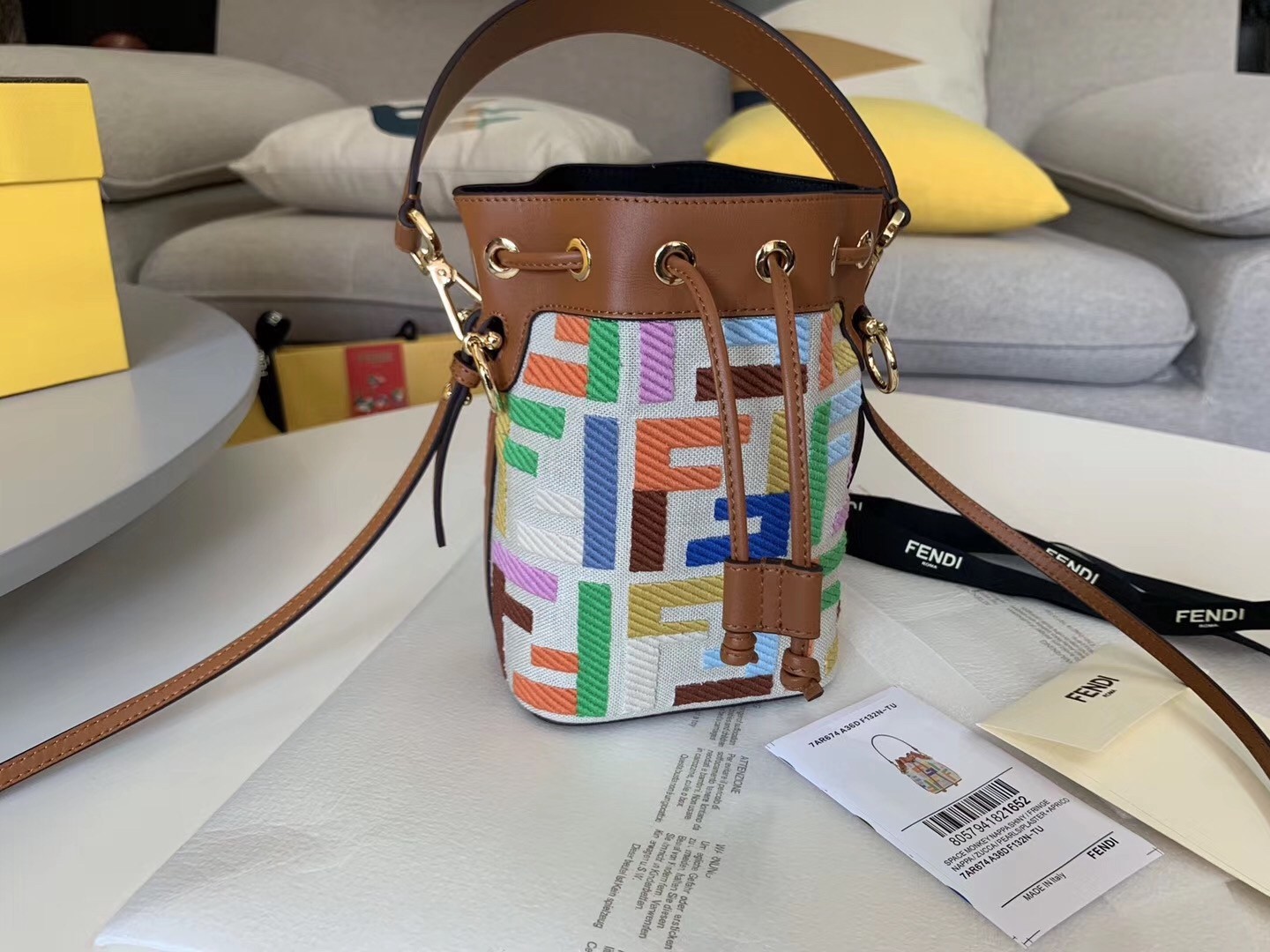 Fendi Mon Tresor Mini Bucket Bag In Multicolour Canvas 723