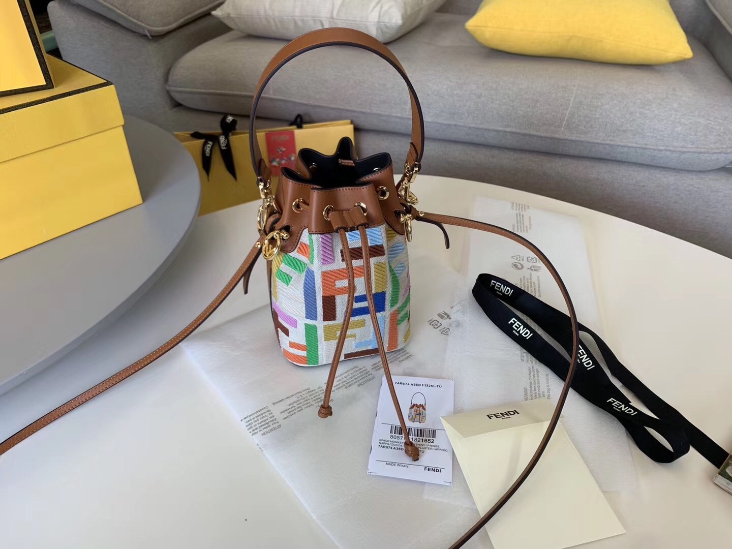 Fendi Mon Tresor Mini Bucket Bag In Multicolour Canvas 723