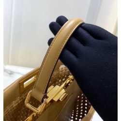 Fendi Peekaboo Medium Bag In Beige Interlace Leather 586