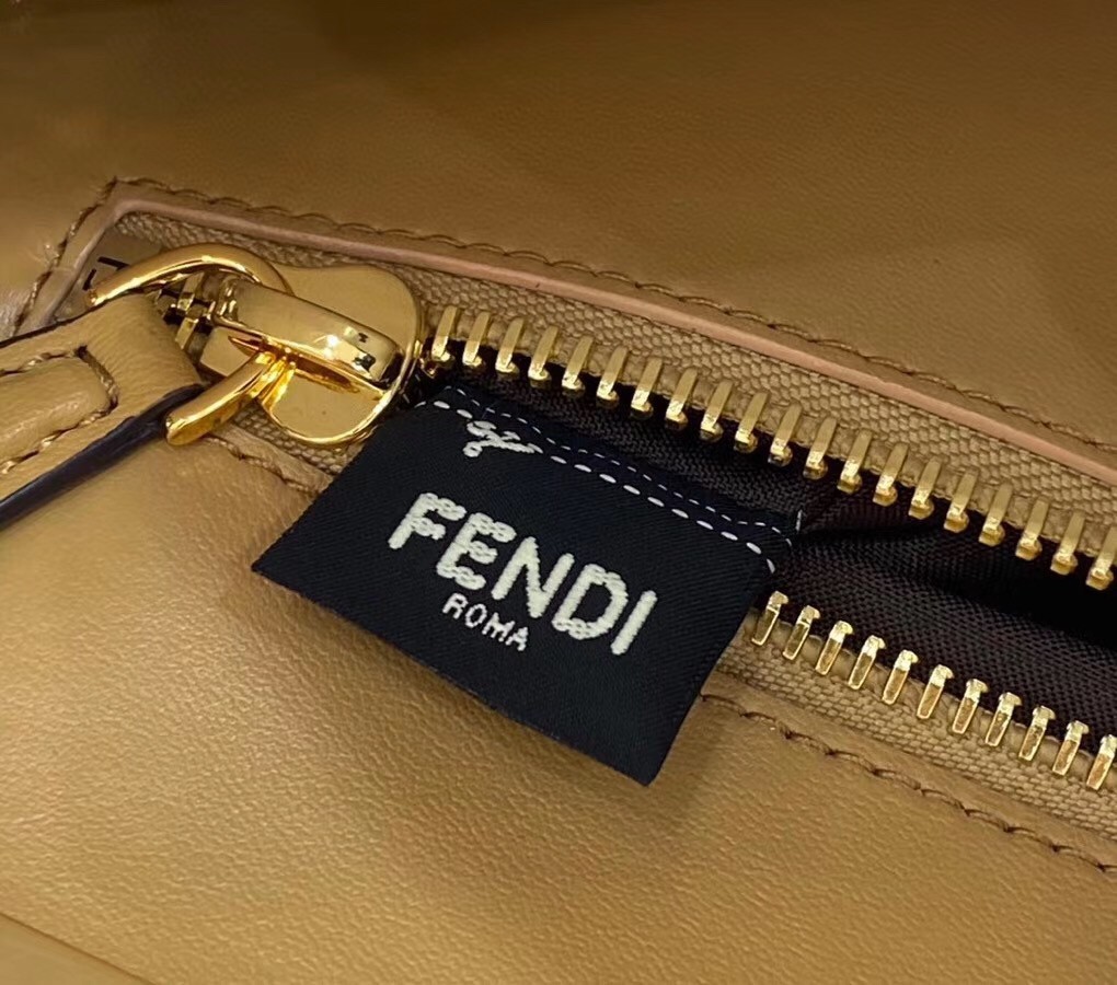 Fendi Peekaboo Medium Bag In Beige Interlace Leather 586