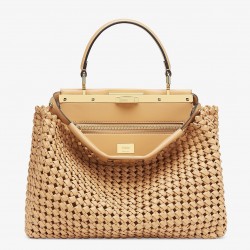 Fendi Peekaboo Medium Bag In Beige Interlace Leather 586