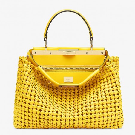 Fendi Peekaboo Medium Bag In Yellow Interlace Leather 613