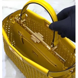 Fendi Peekaboo Medium Bag In Yellow Interlace Leather 613