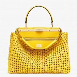 Fendi Peekaboo Medium Bag In Yellow Interlace Leather 613