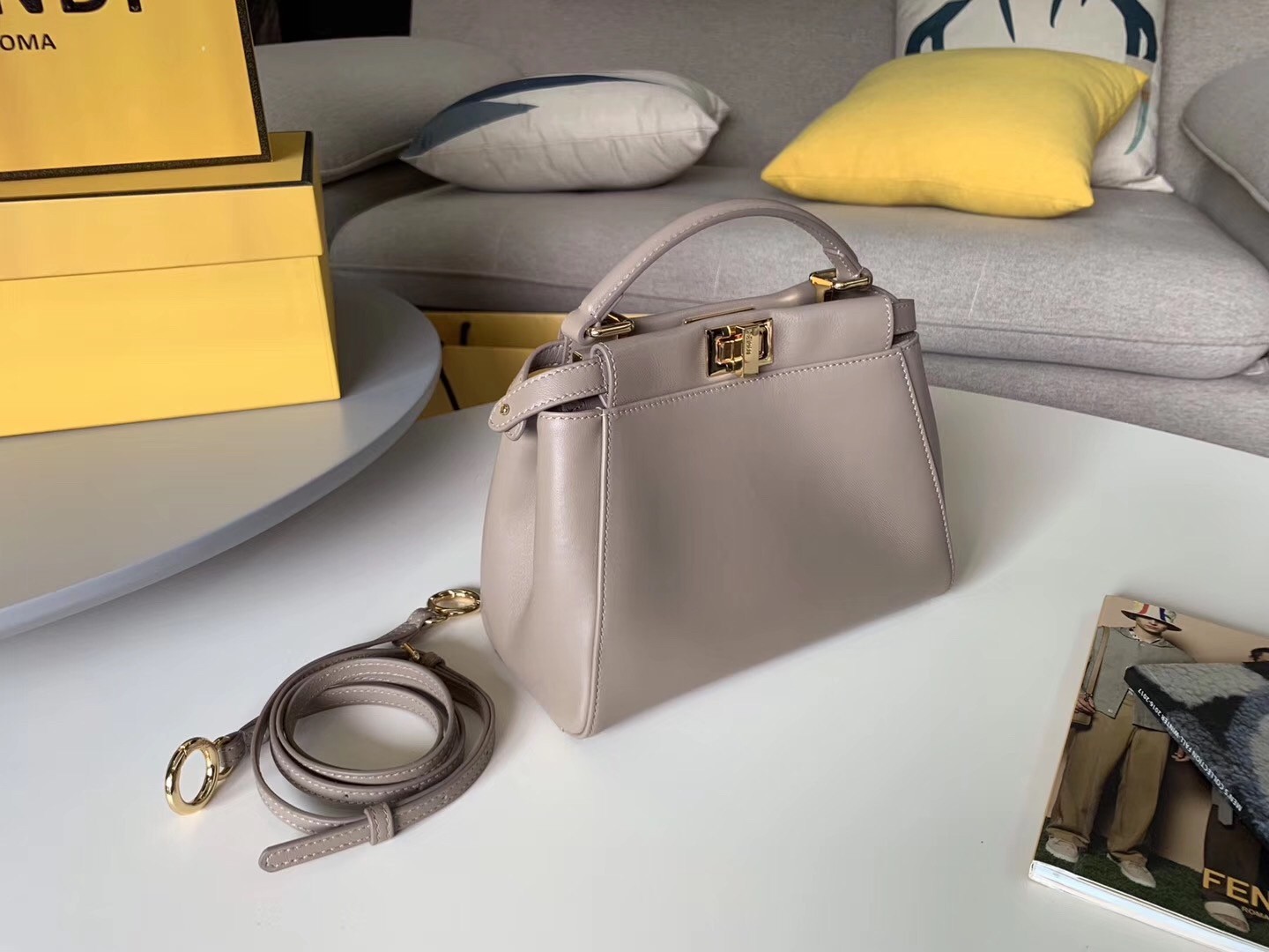 Fendi Peekaboo Mini Bag In Grey Nappa Leather 277