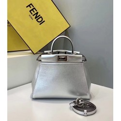 Fendi Peekaboo Mini Bag In Silver Metallic Lambskin 874