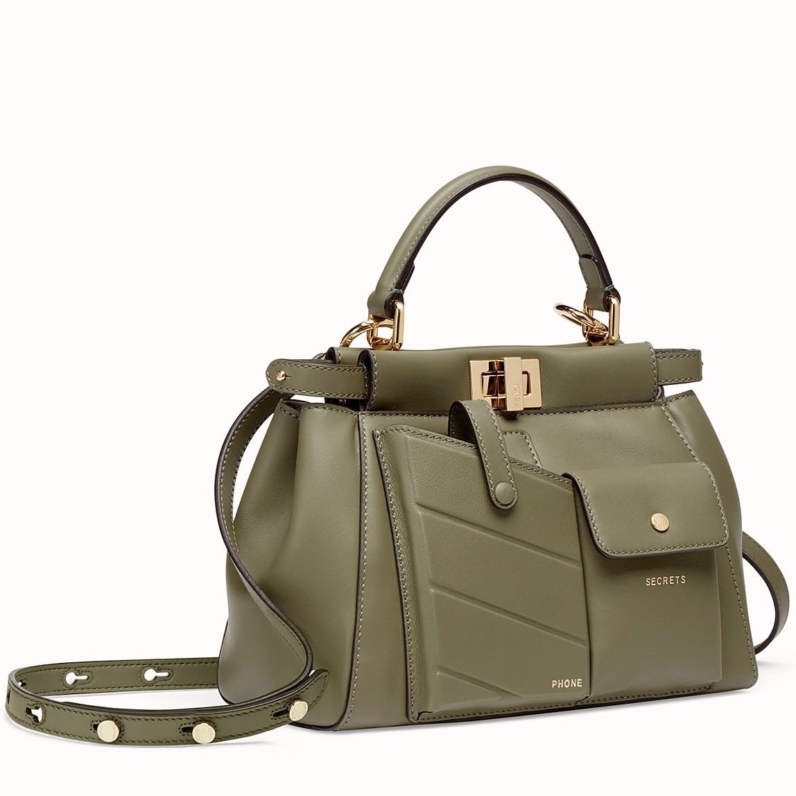 Fendi Peekaboo Mini Pocket Bag In Green Calfskin 460