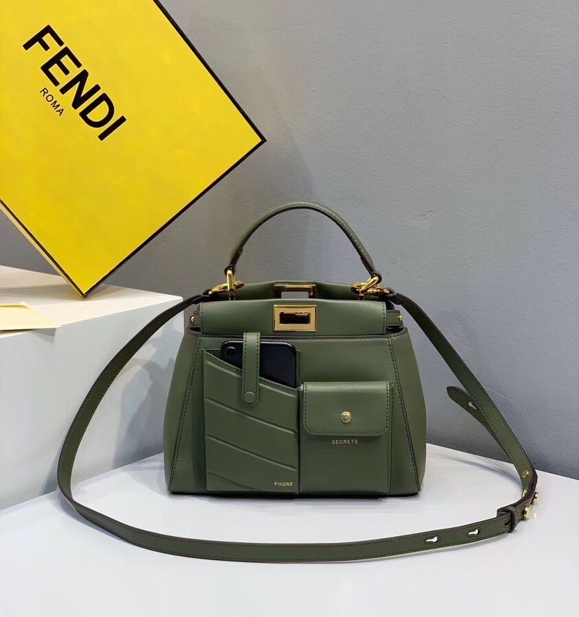 Fendi Peekaboo Mini Pocket Bag In Green Calfskin 460