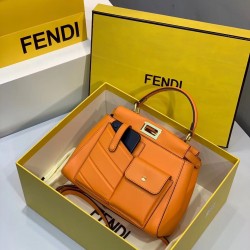 Fendi Peekaboo Mini Pocket Bag In Orange Calfskin 480