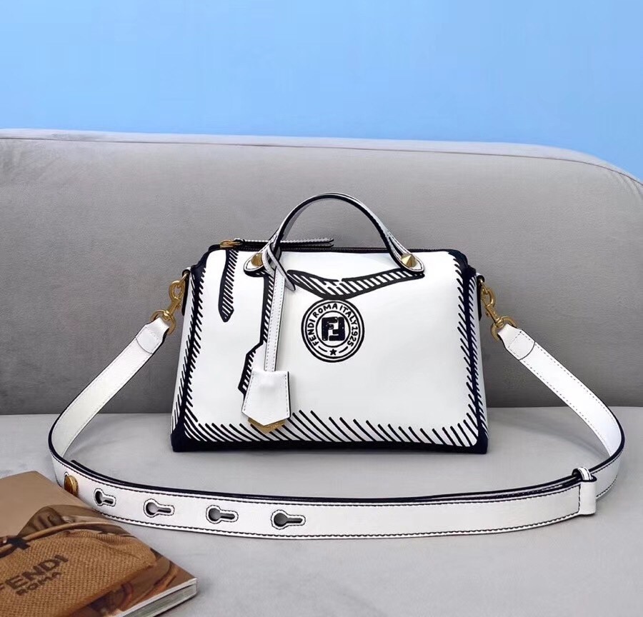 Fendi By The Way Medium Bag In White Printed Leather  674