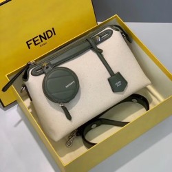 Fendi By The Way Medium Bag In Canvas With Green Leather 091