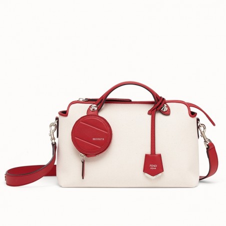 Fendi By The Way Medium Bag In Canvas With Red Leather 700