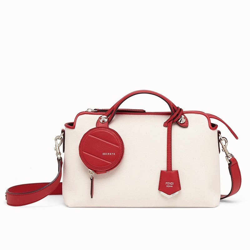 Fendi By The Way Medium Bag In Canvas With Red Leather 700