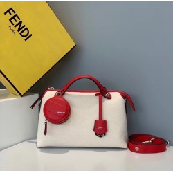 Fendi By The Way Medium Bag In Canvas With Red Leather 700