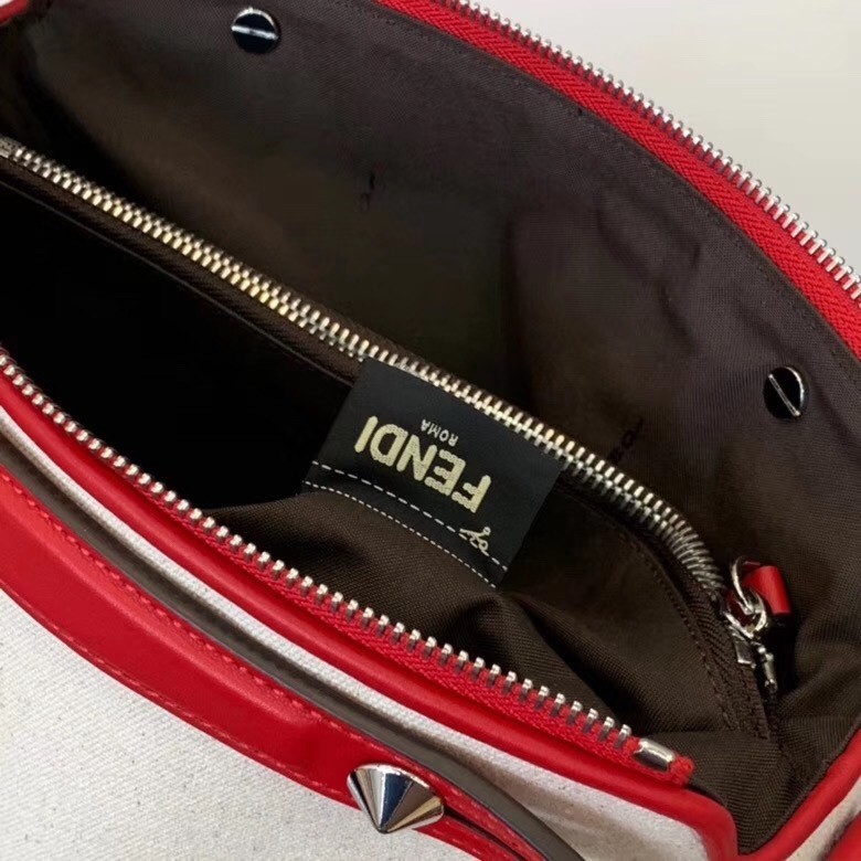 Fendi By The Way Medium Bag In Canvas With Red Leather 700