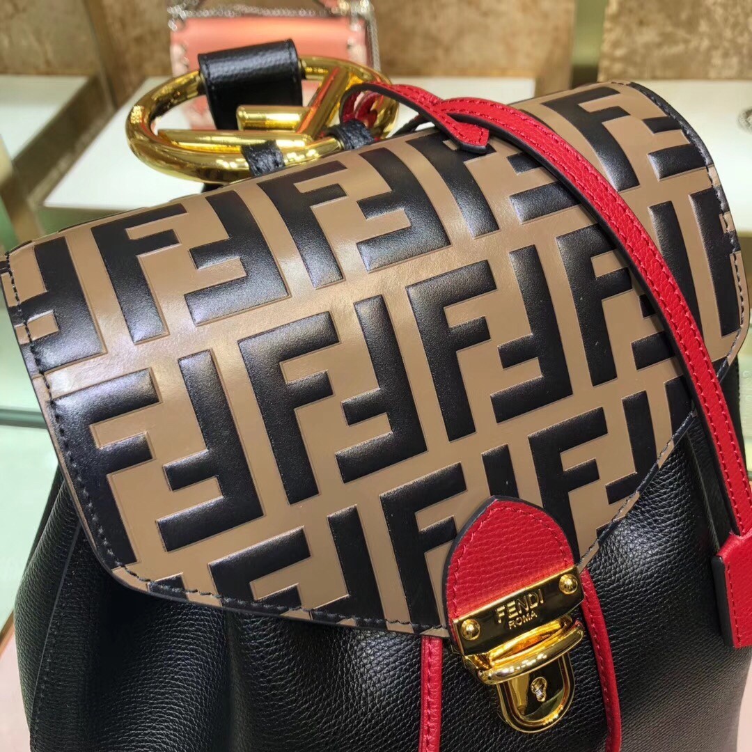 Fendi Logo Embossed Leather Multicolor Backpack  066