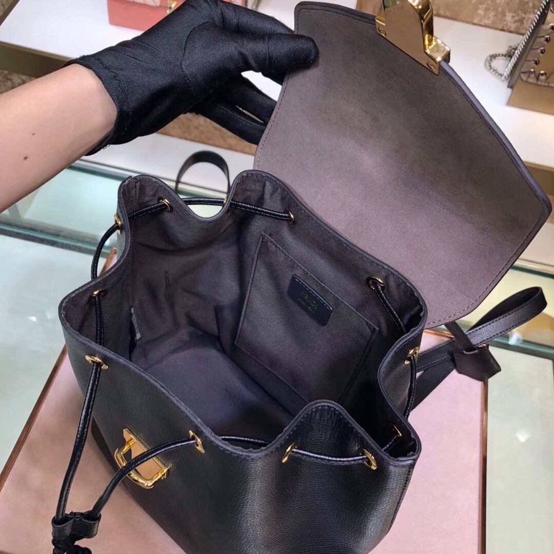 Fendi Black Leather Logo Backpack 097