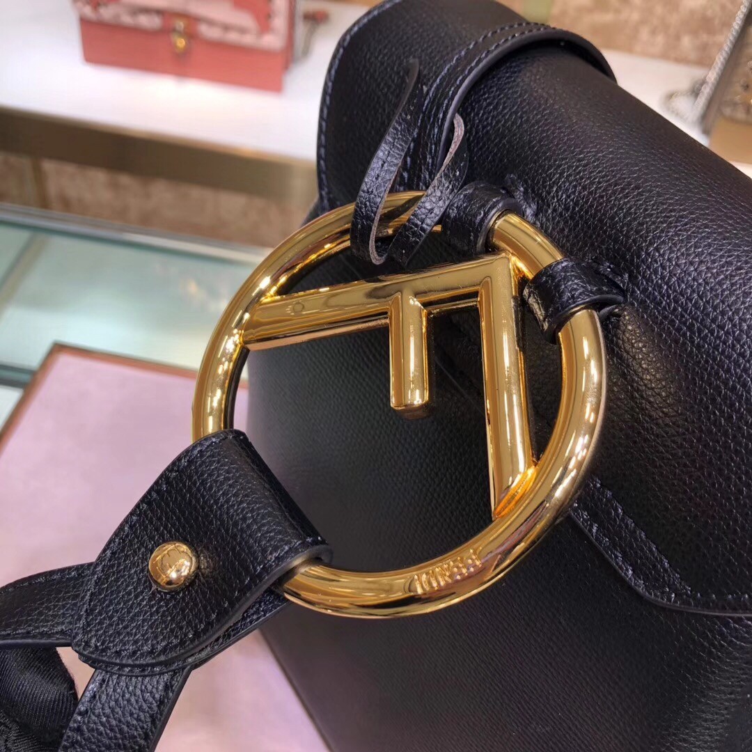 Fendi Black Leather Logo Backpack 097