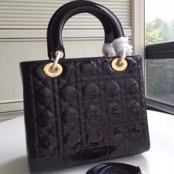 Dior Medium Lady Dior Bag In Black Patent Leather 129
