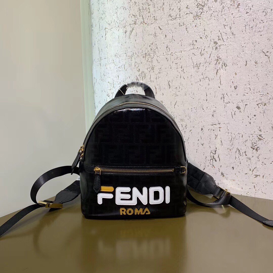 Fendi Black Glazed Fabric Mini Backpack 614