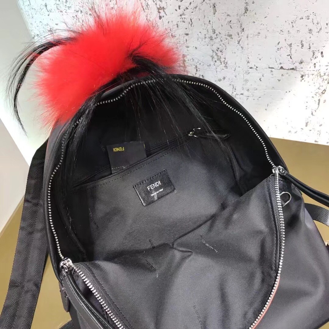 Fendi Black Bag Bugs Eyes Fox Fur Backpack 653
