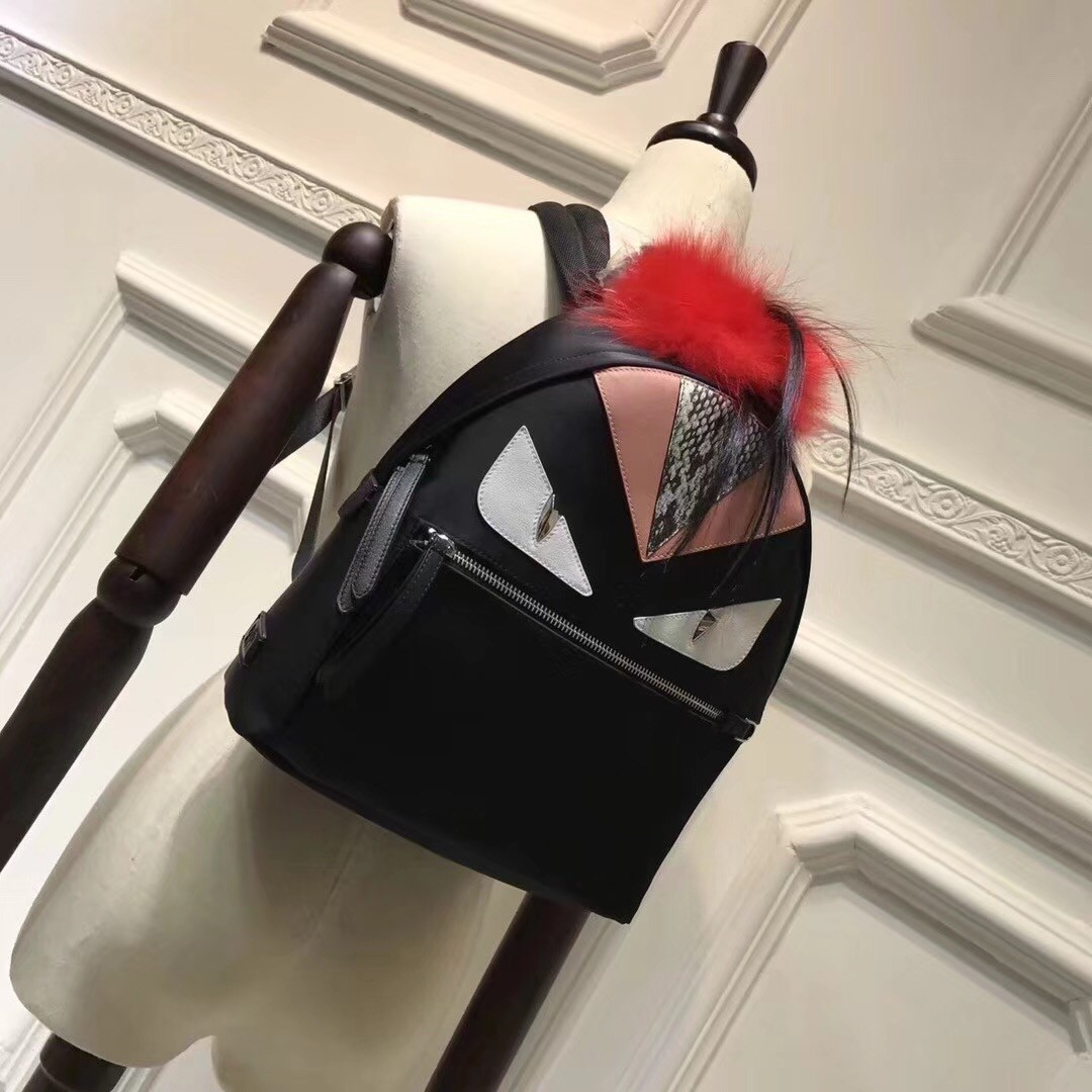 Fendi Black Bag Bugs Eyes Fox Fur Backpack 653