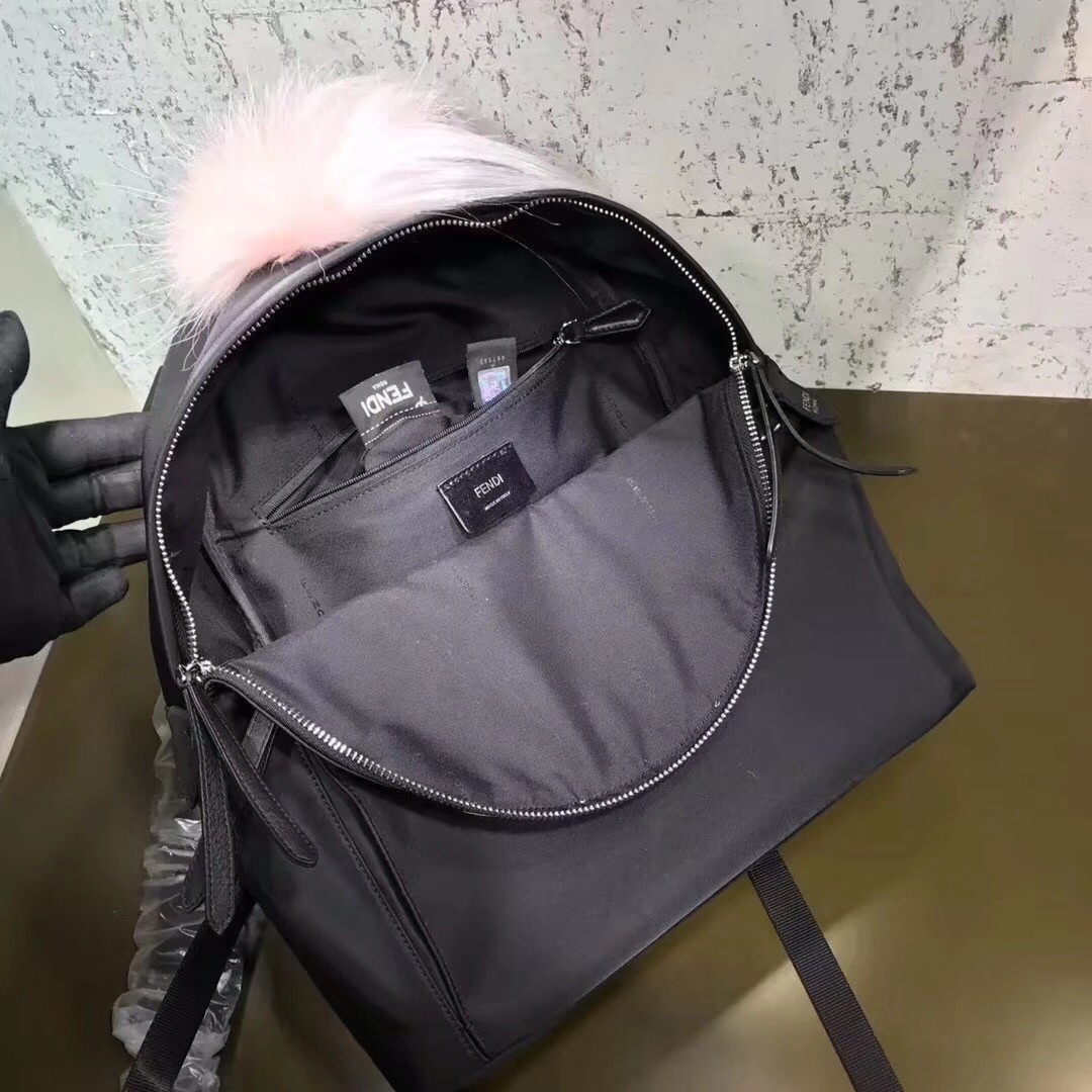 Fendi Black Bag Bugs Eyes Fox Fur Studs Backpack 737