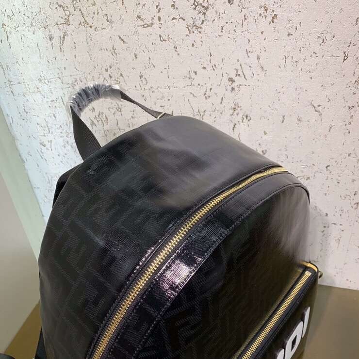 Fendi Black Glazed Fabric Large Backpack 598