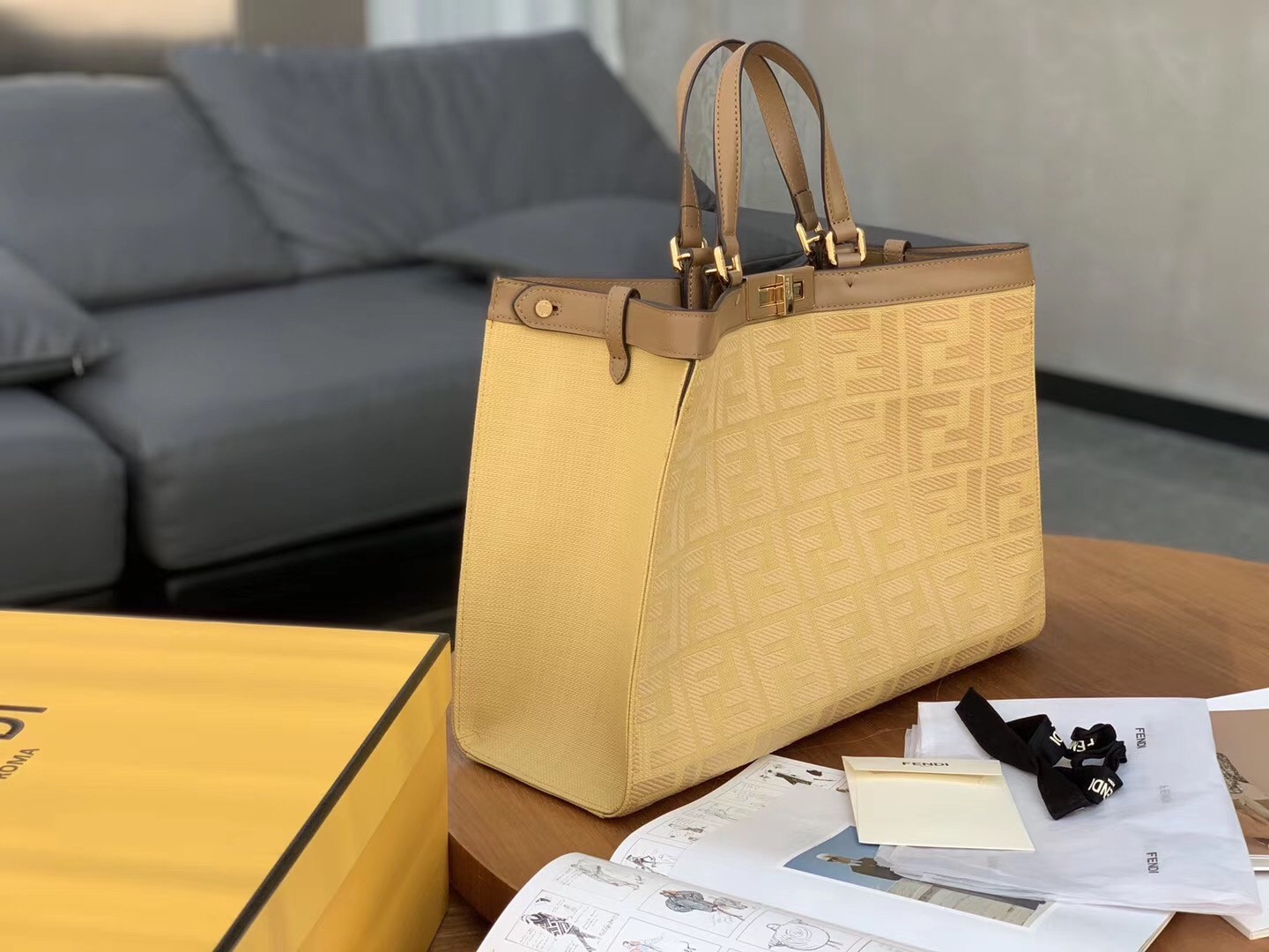 Fendi Peekaboo X Tote In Beige Canvas with FF Motif 266